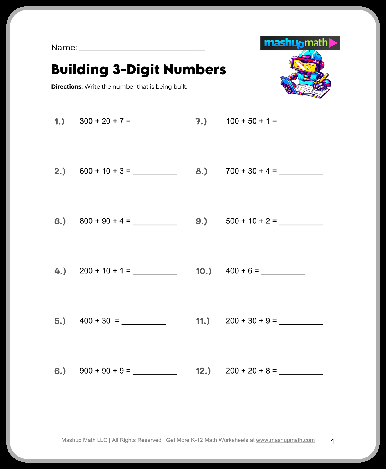 Free 4th Grade Math Worksheets Printable Mashup Math