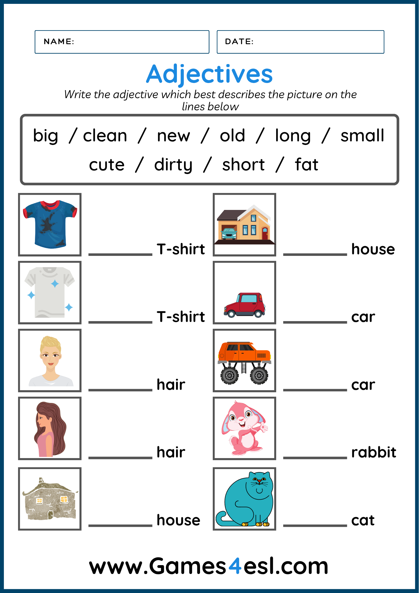 Free Adjective Worksheets For Beginners Games4esl Free Adjective Worksheets For Beginners Games4esl