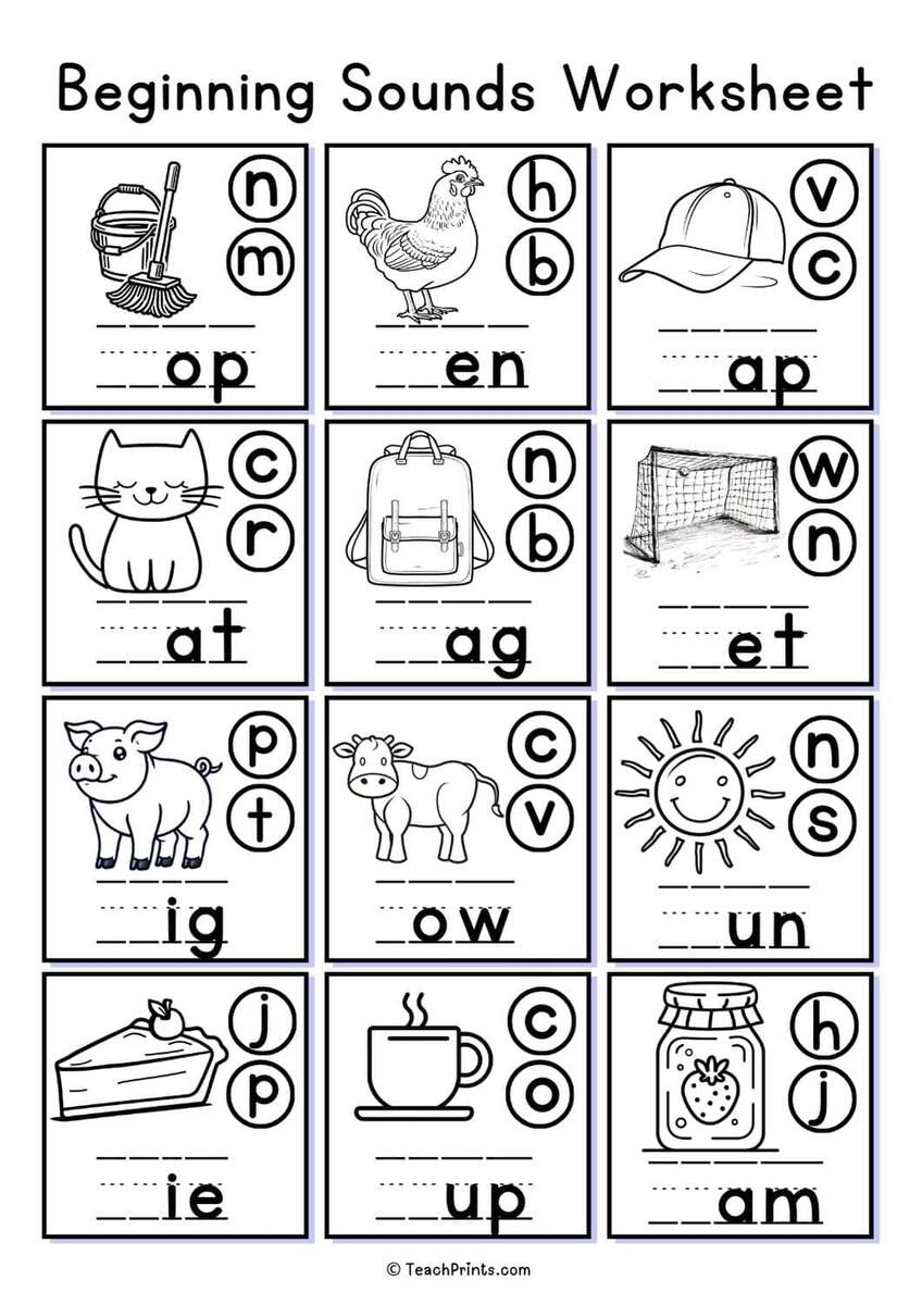 Free Printable Fall Beginning Sounds Worksheet