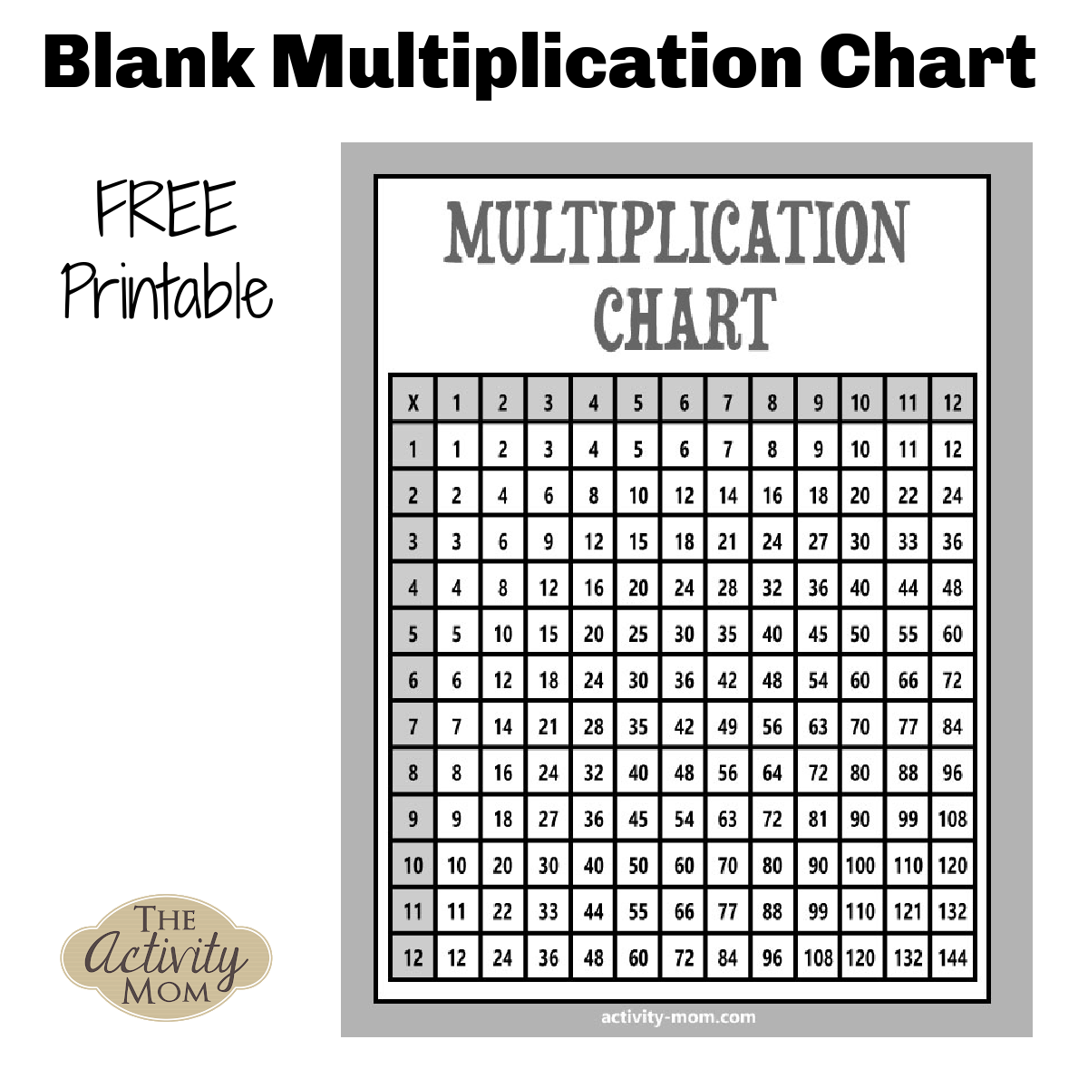 Free Black And White Multiplication Chart Printable The Activity Mom