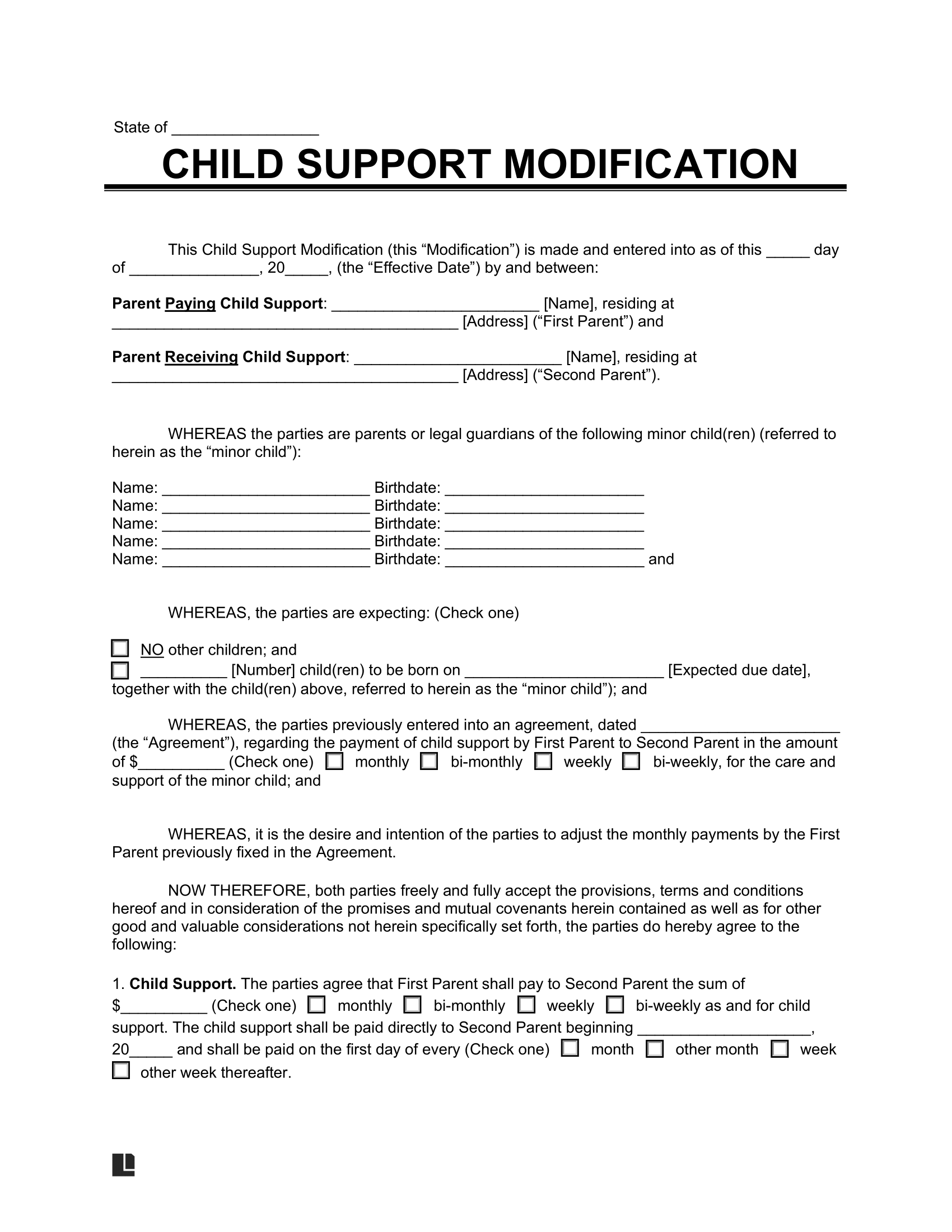 Free Child Support Modification Form PDF Word Free Child Support Modification Form PDF Word
