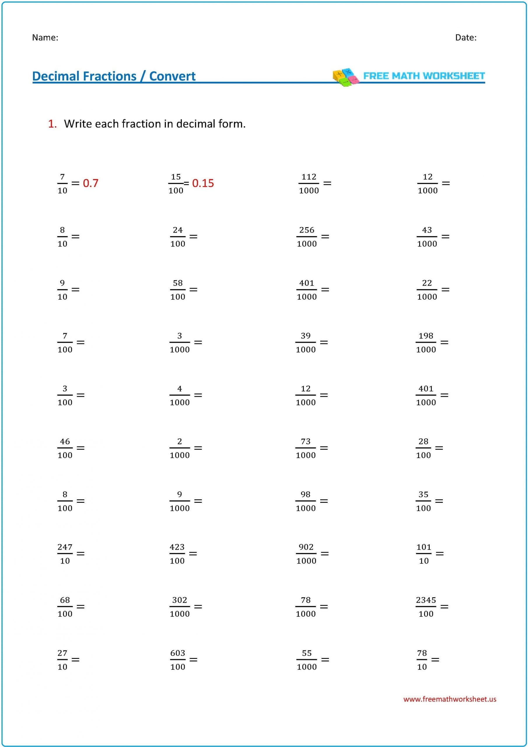 Free Converting Fractions To Decimals Worksheet 5th Grade Download Free Converting Fractions To Decimals Worksheet 5th Grade Png Images Free Worksheets On Clipart Library