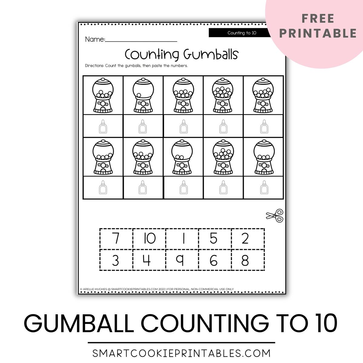 FREE Printable Gumball Number Playdough Mats