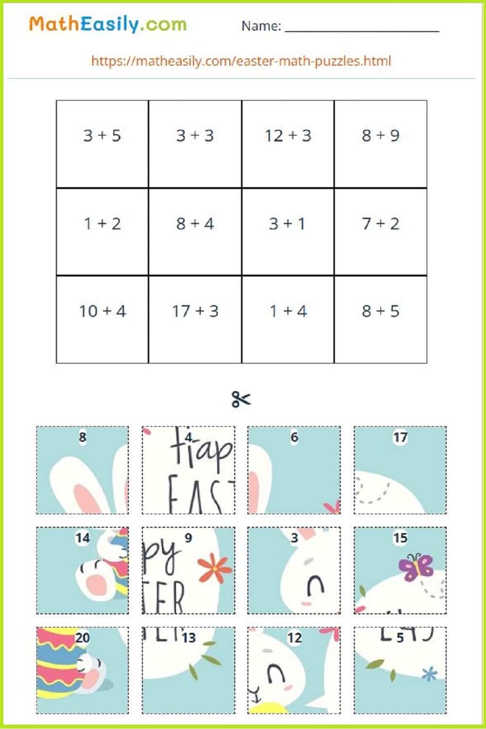Free Easter Math Puzzles PRINTABLE Number Fill In Puzzles