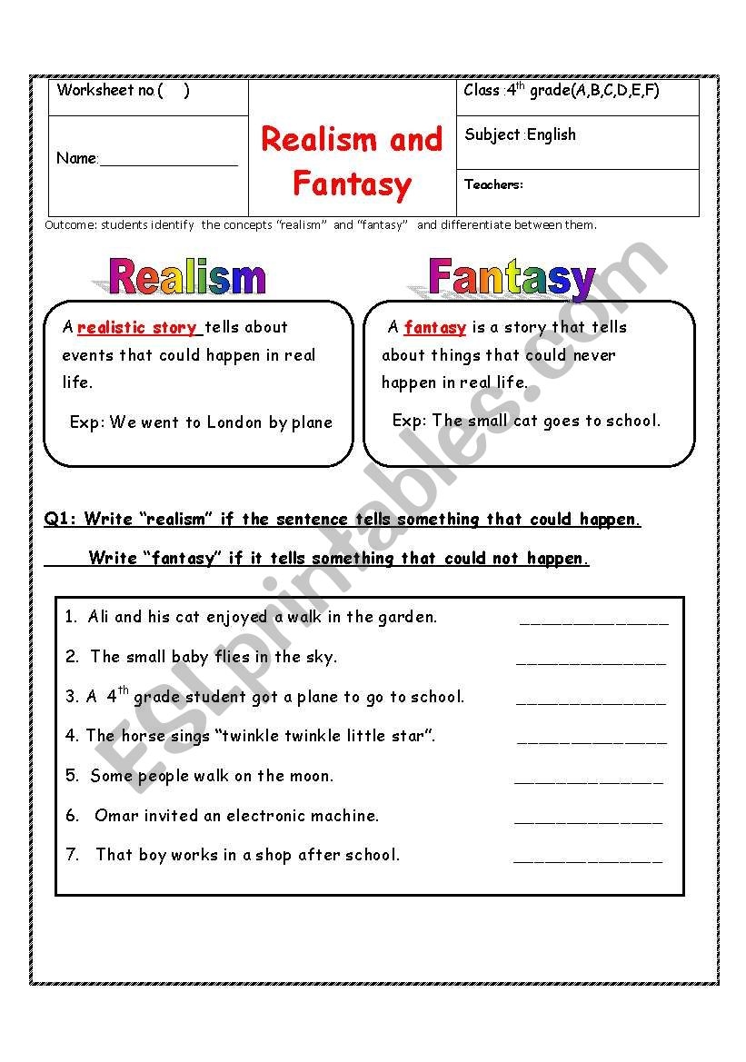 Free Fantasy And Reality Worksheet Download Free Fantasy And Reality Worksheet Png Images Free Worksheets On Clipart Library