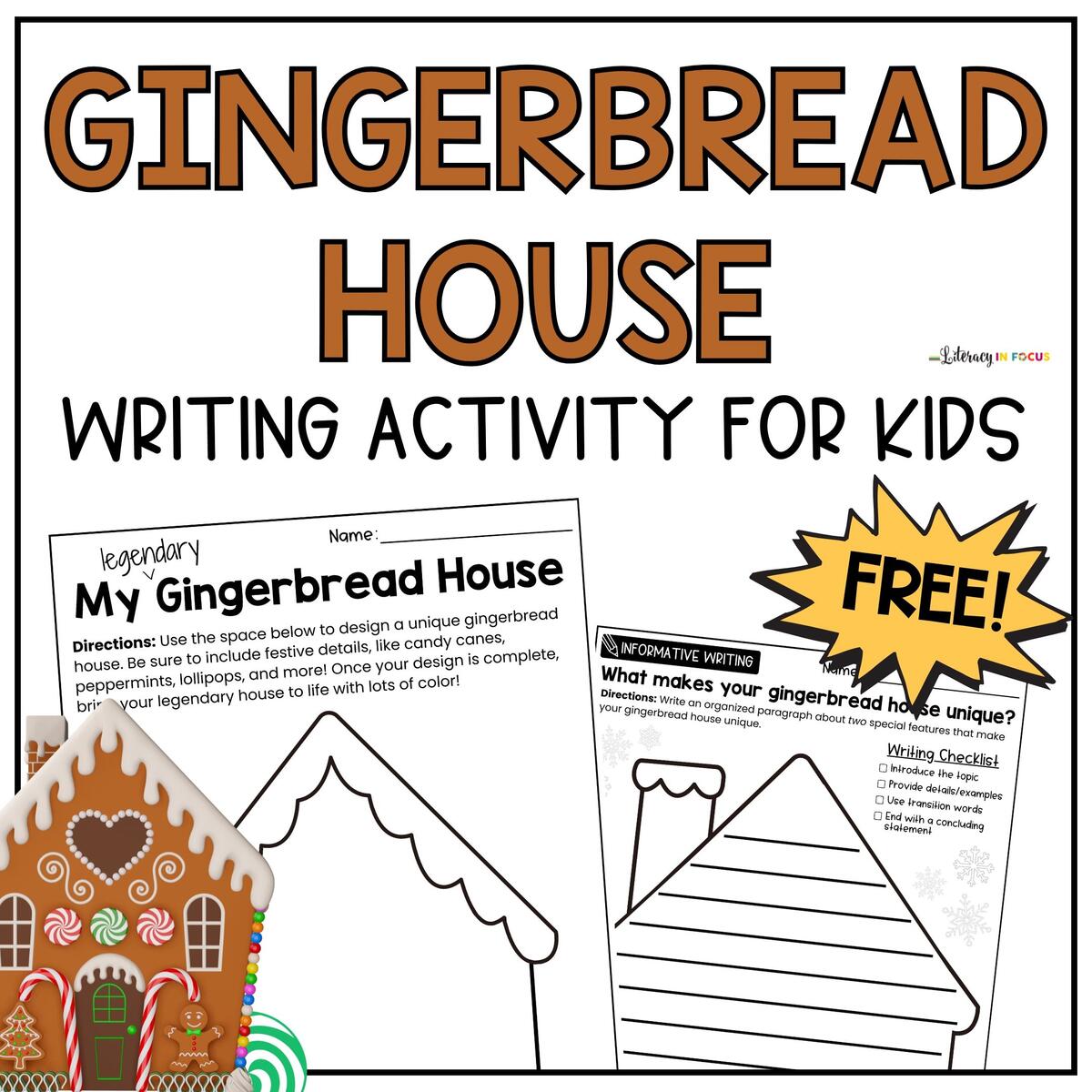 Free Gingerbread House Writing Activity For Students Literacy In Focus Writing Practice Worksheet For Children Tracing Gingerbread Cookies Men Stock Vector Image Art Alamy