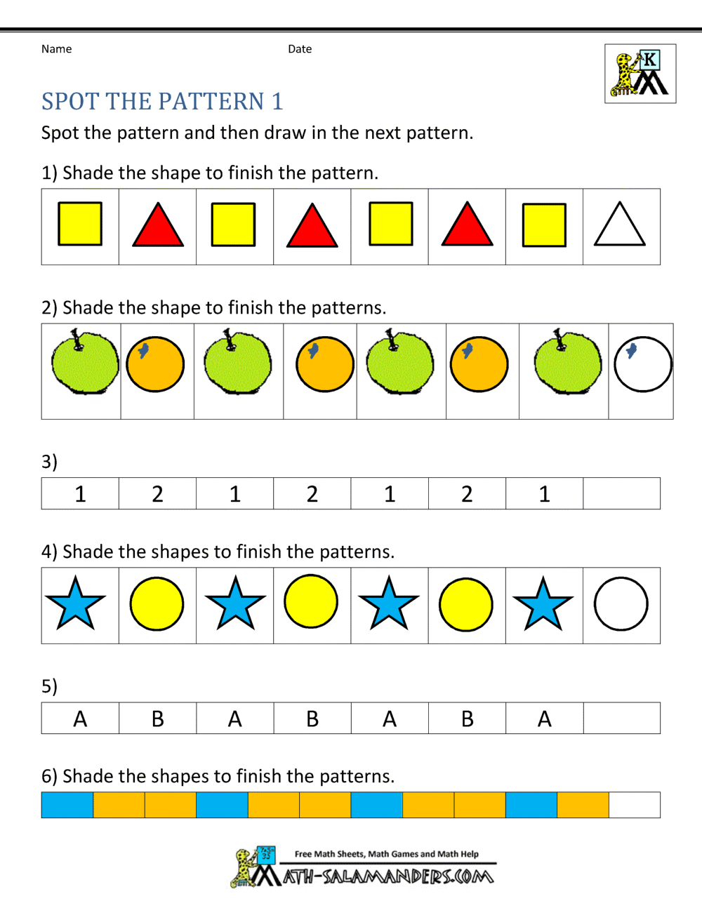 Free Kindergarten Worksheets Spot The Patterns Shape Pattern Worksheets