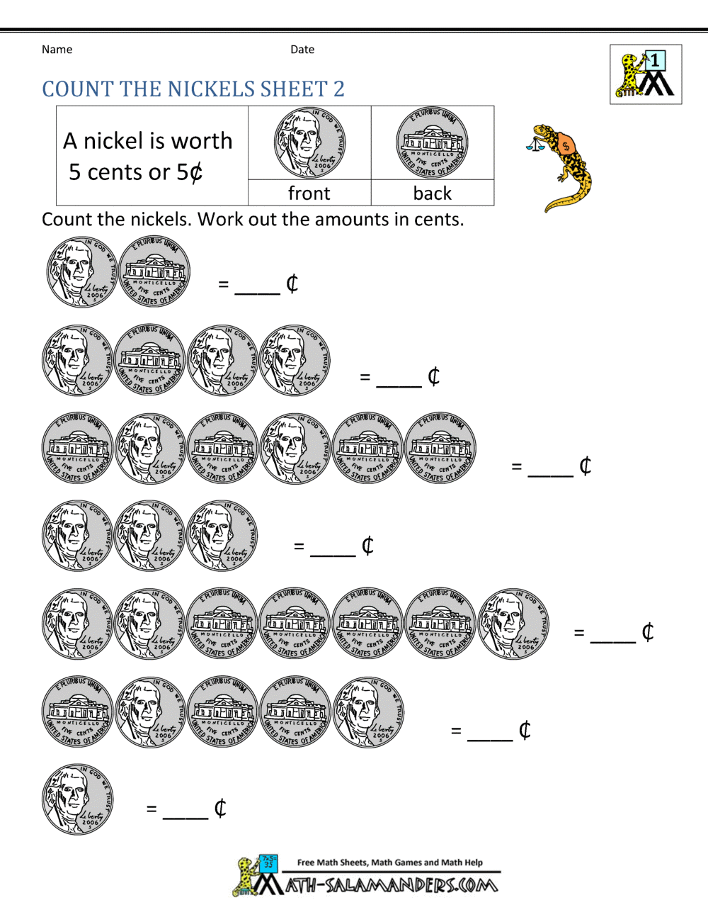 Free Math Money Worksheets 1st Grade Counting Money Worksheets