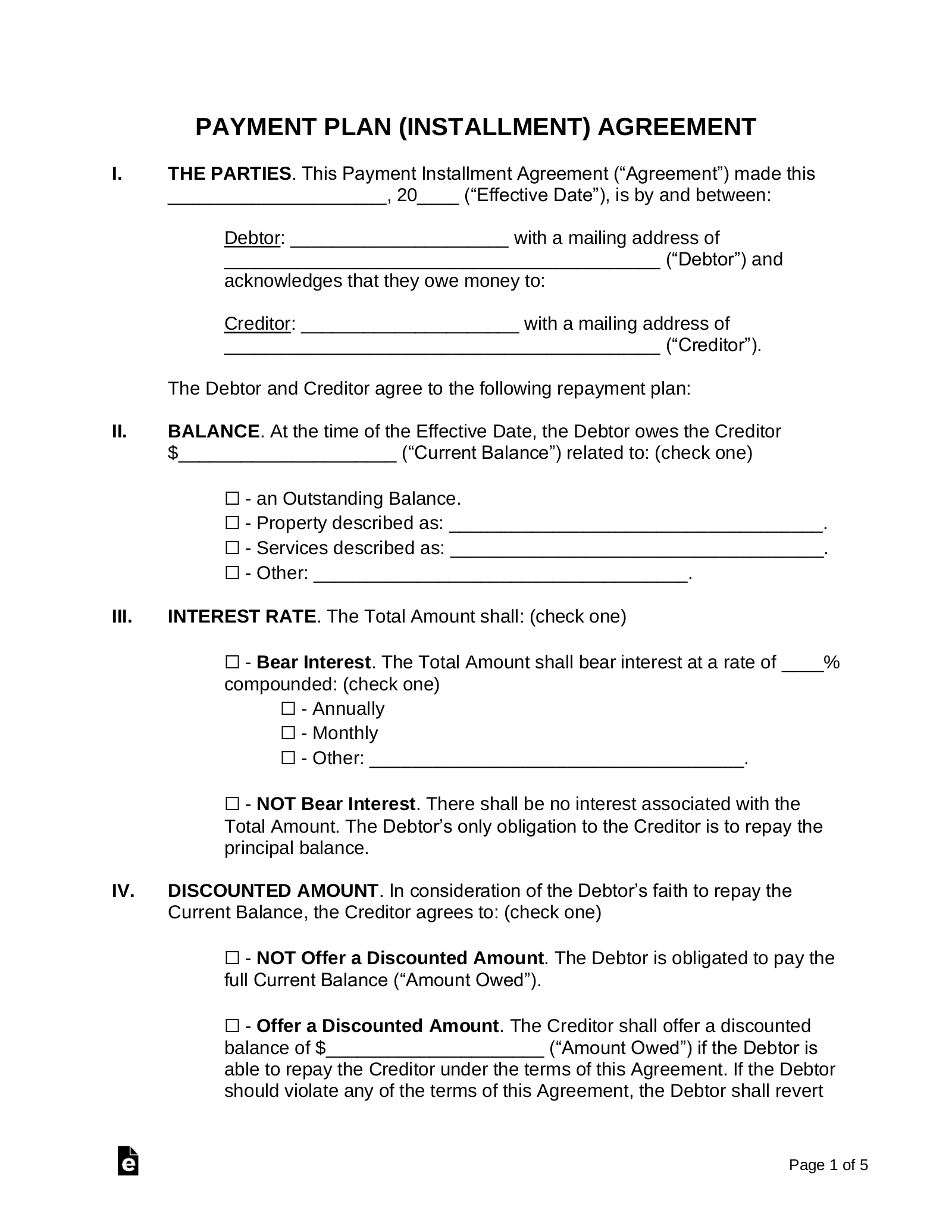Free Payment Plan Agreement Template PDF Word EForms Free Payment Plan Agreement Template PDF Word EForms