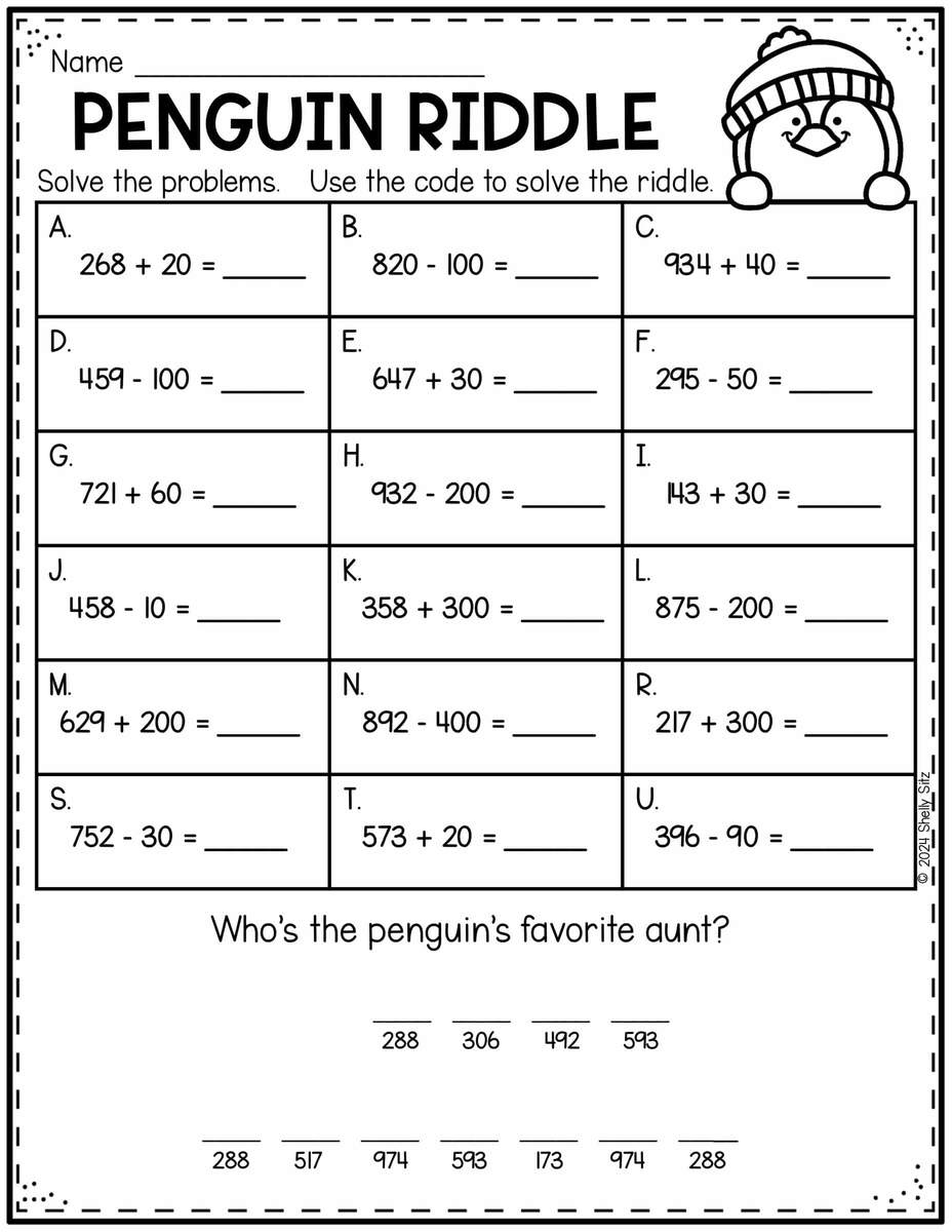 Free Penguin Math Worksheets For Second Grade Second Grade Teaching Blog Free 2nd Grade Math Worksheets Printable W Answers Mashup Math