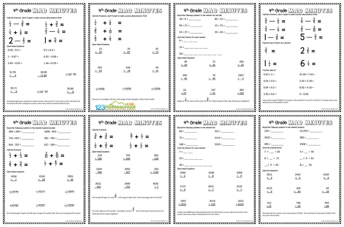 FREE Printable 4th Grade Math Worksheets Pdf 4th Grade Math Worksheets PDF Printable Math Worksheets Cazoom Math