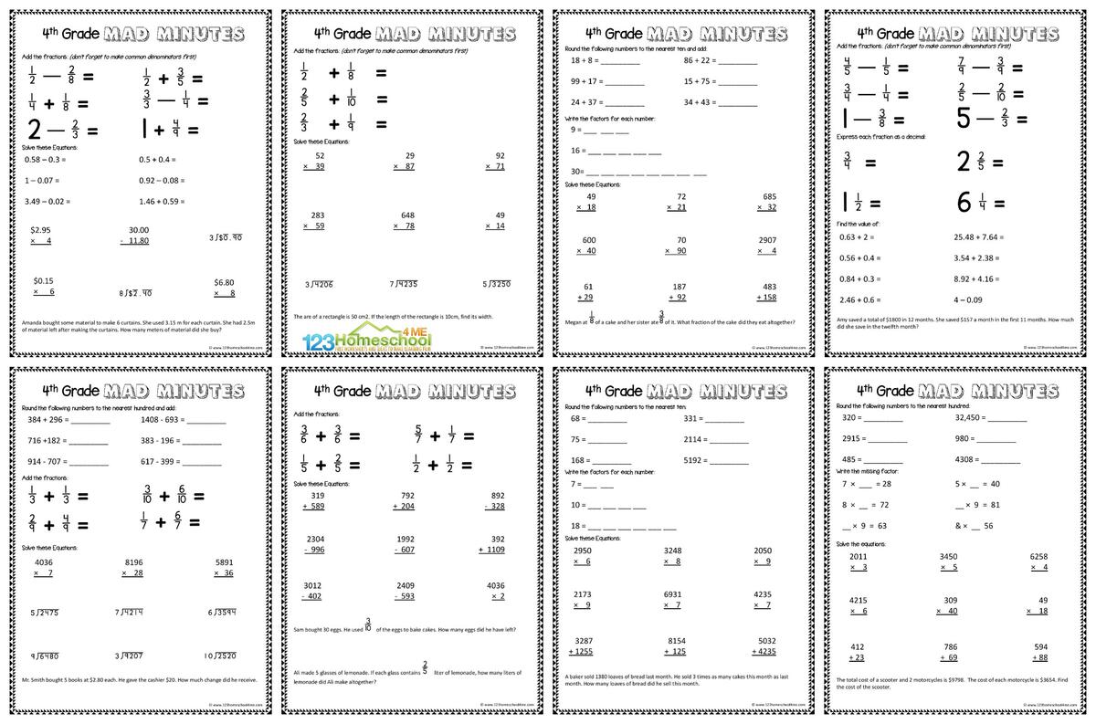 Grade 4 Multiplication Worksheets