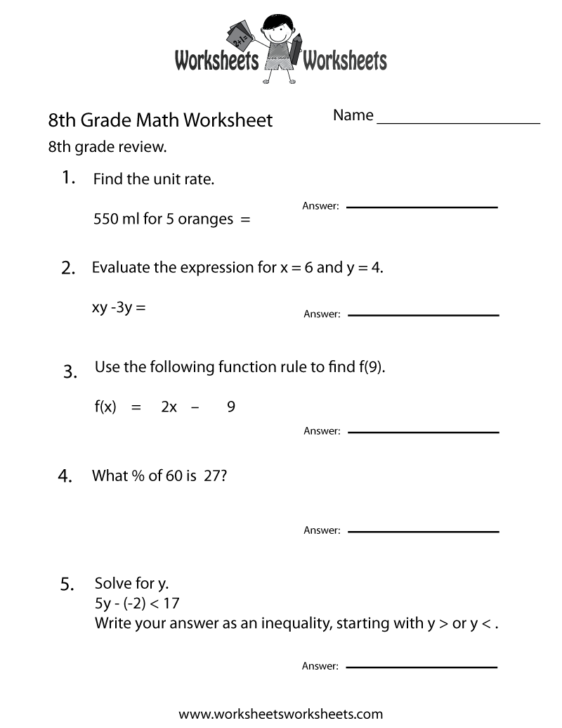 8th Grade Math Workhsheets