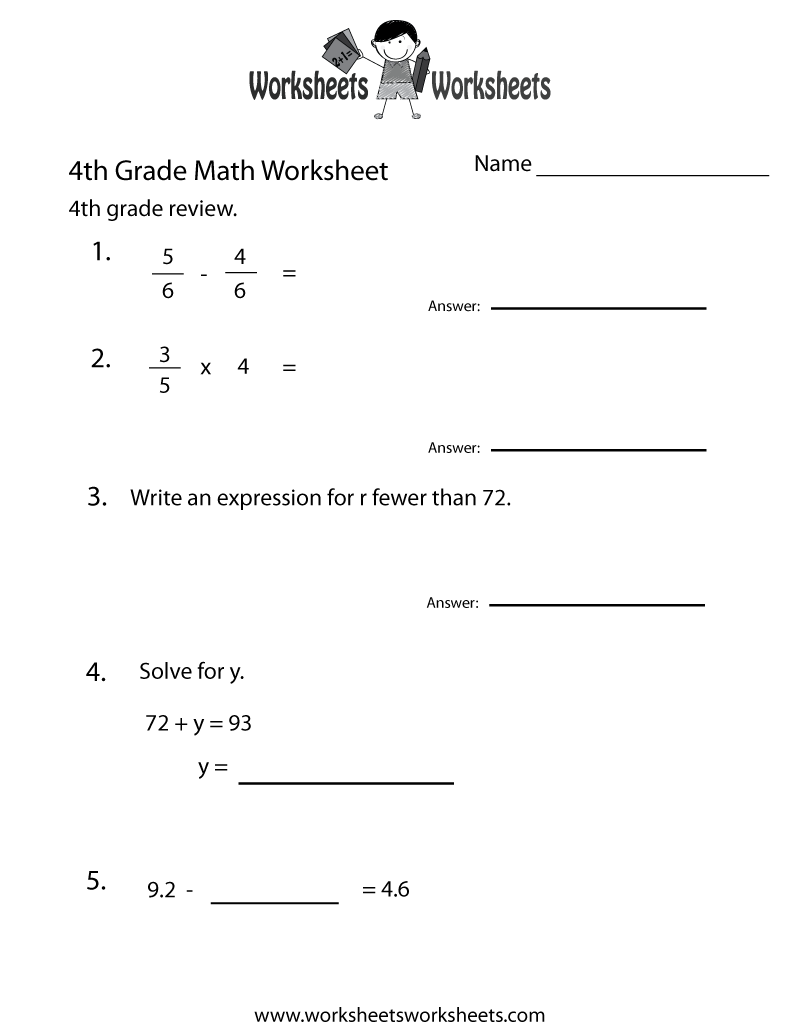 Printable Grade 4 Math Worksheets