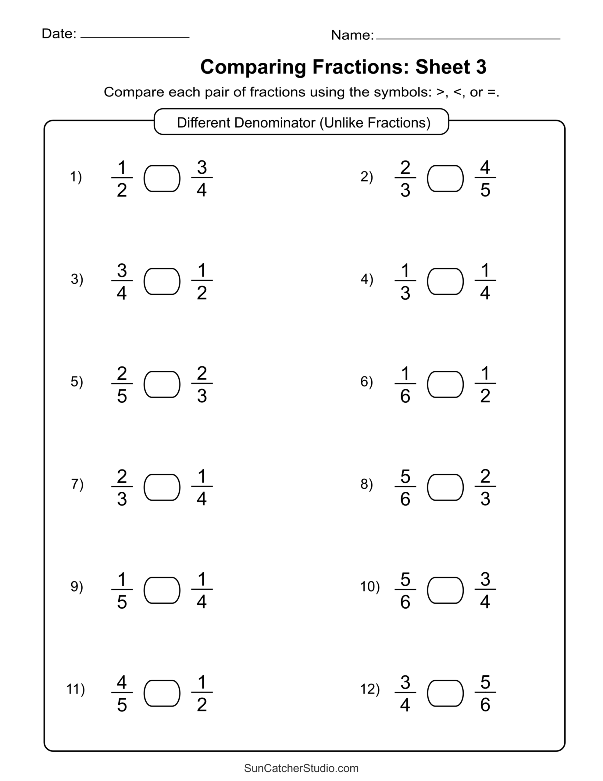 Free Printable Fractions Worksheets Comparing Identifying Free Printables Lettering SVG Files Tools Apps