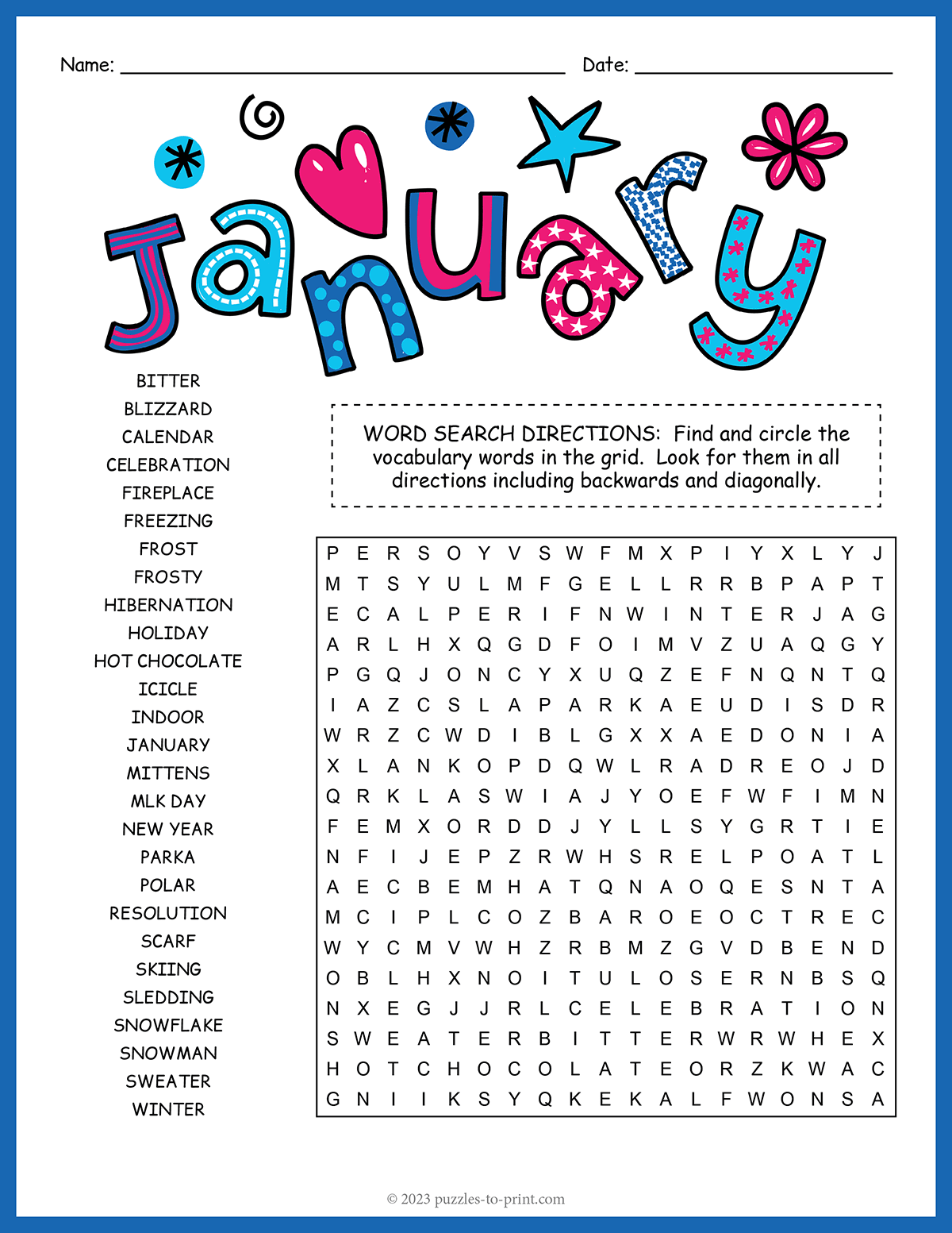 Free Printable January Word Search Free Printable January Word Search