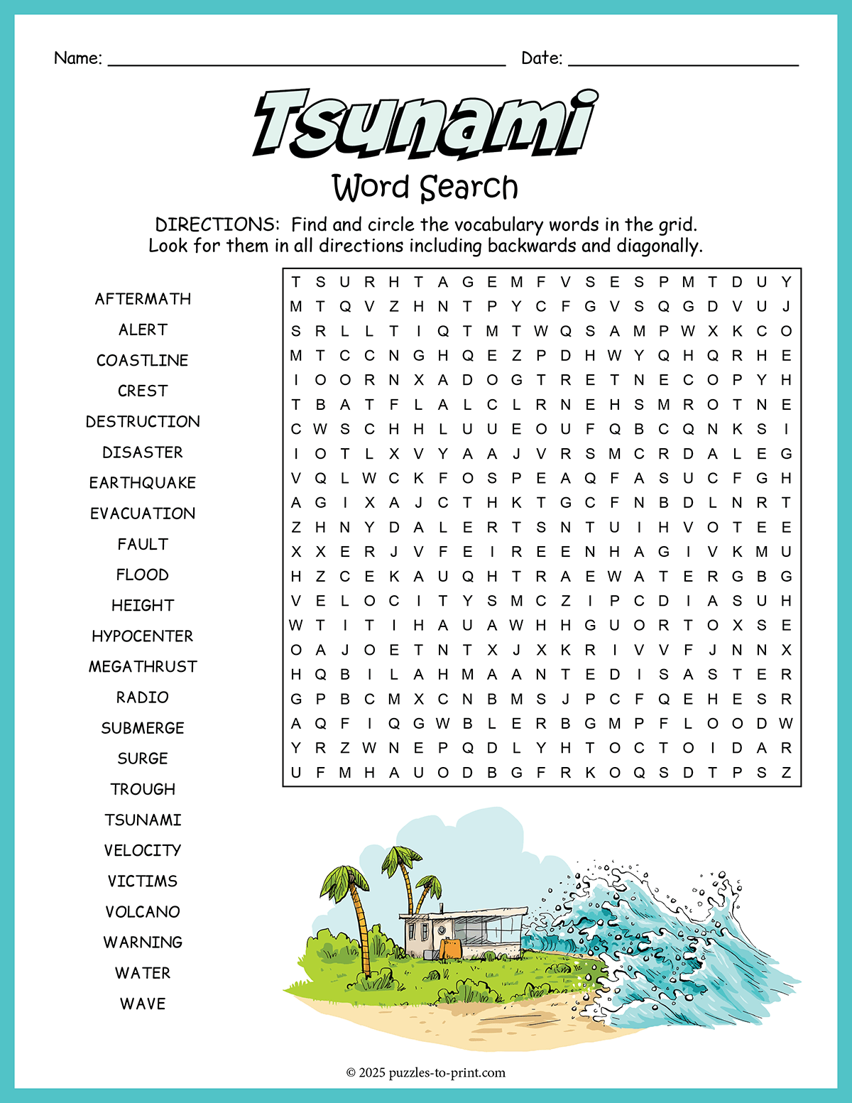 Free Printable Tsunami Word Search Free Printable Tsunami Word Search