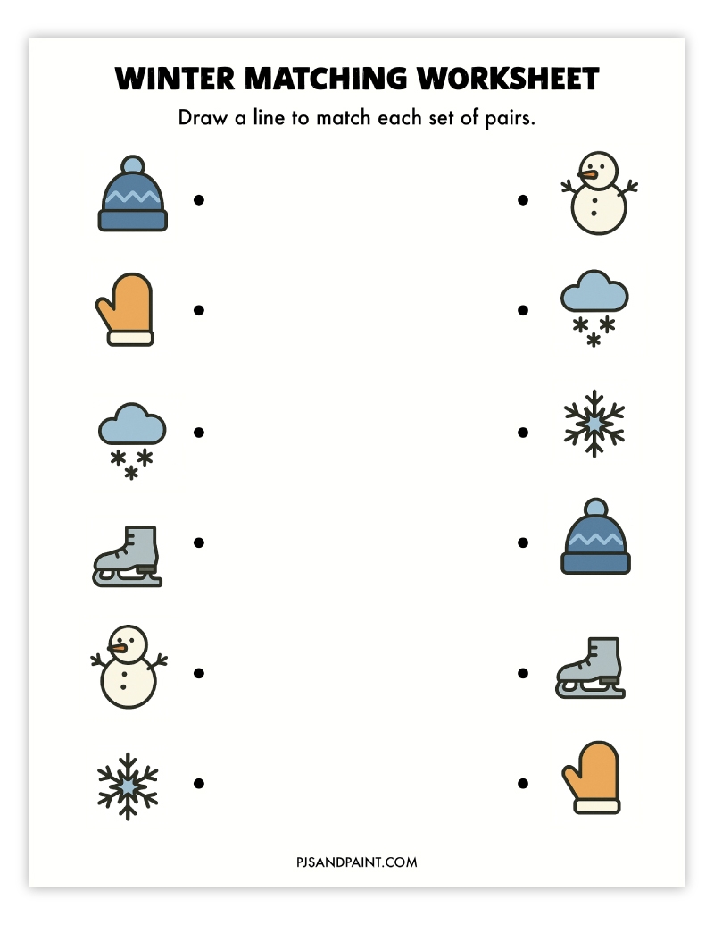 Free Printable Winter Matching Worksheet Pjs And Paint Free Printable Winter Matching Worksheet Pjs And Paint
