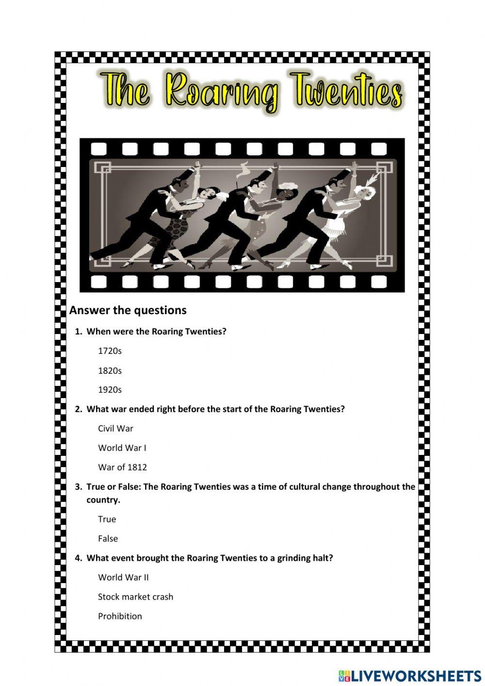 The Roaring 20s TWENTIES Worksheet Activity Word Search Scramble Word Made By Teachers