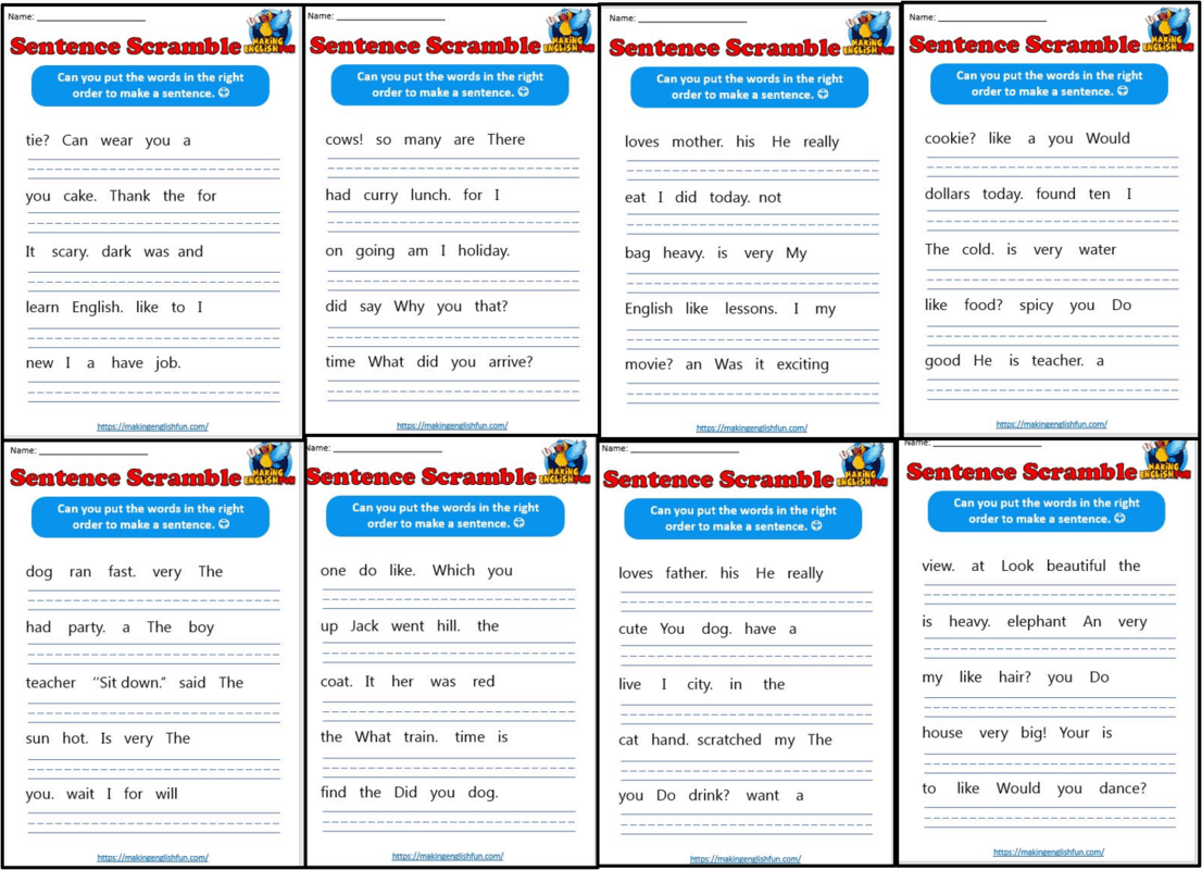 Free Sentence Builder WorksheetsMaking English Fun Free Sentence Builder WorksheetsMaking English Fun