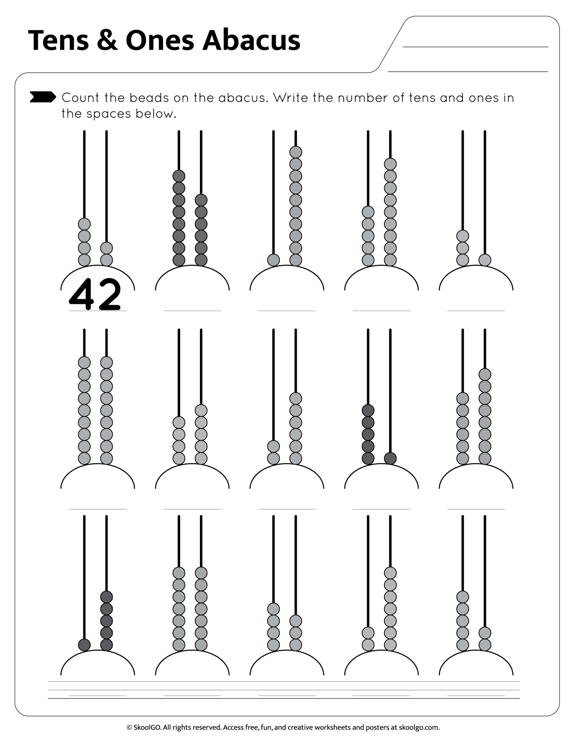 Free Tens Ones Abacus Worksheet For Grades K 2 Free Tens Ones Abacus Worksheet For Grades K 2