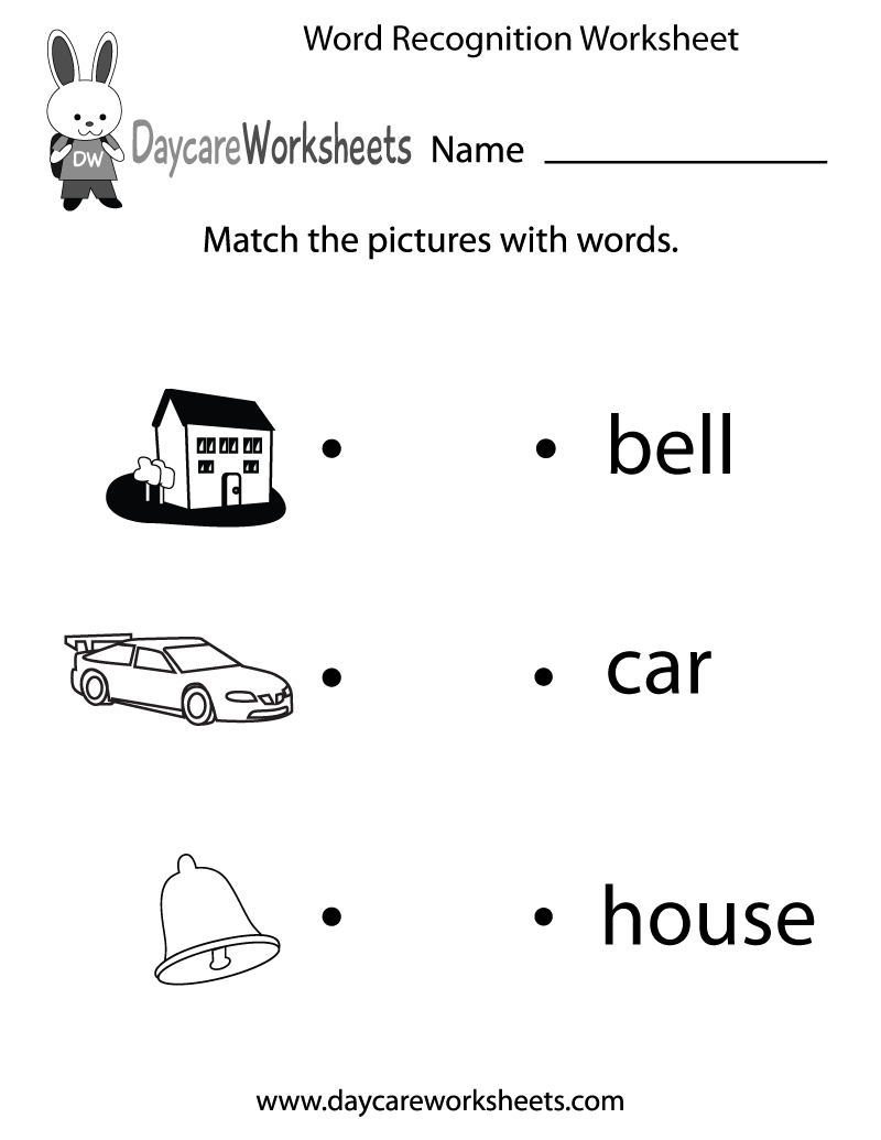Free Word Recognition Worksheet For Preschool Free Word Recognition Worksheet For Preschool
