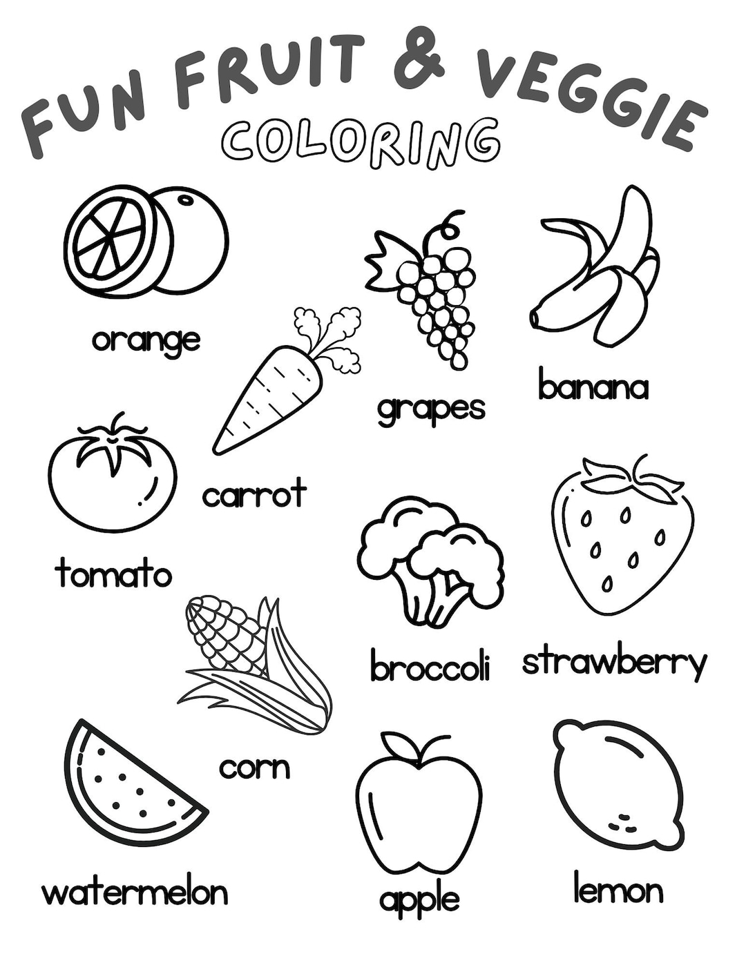 Fruit And Veggie Coloring Sheet Etsy 10 Fruit And Vegetables Ideas Kindergarten Worksheets Worksheets For Kids Preschool Worksheets