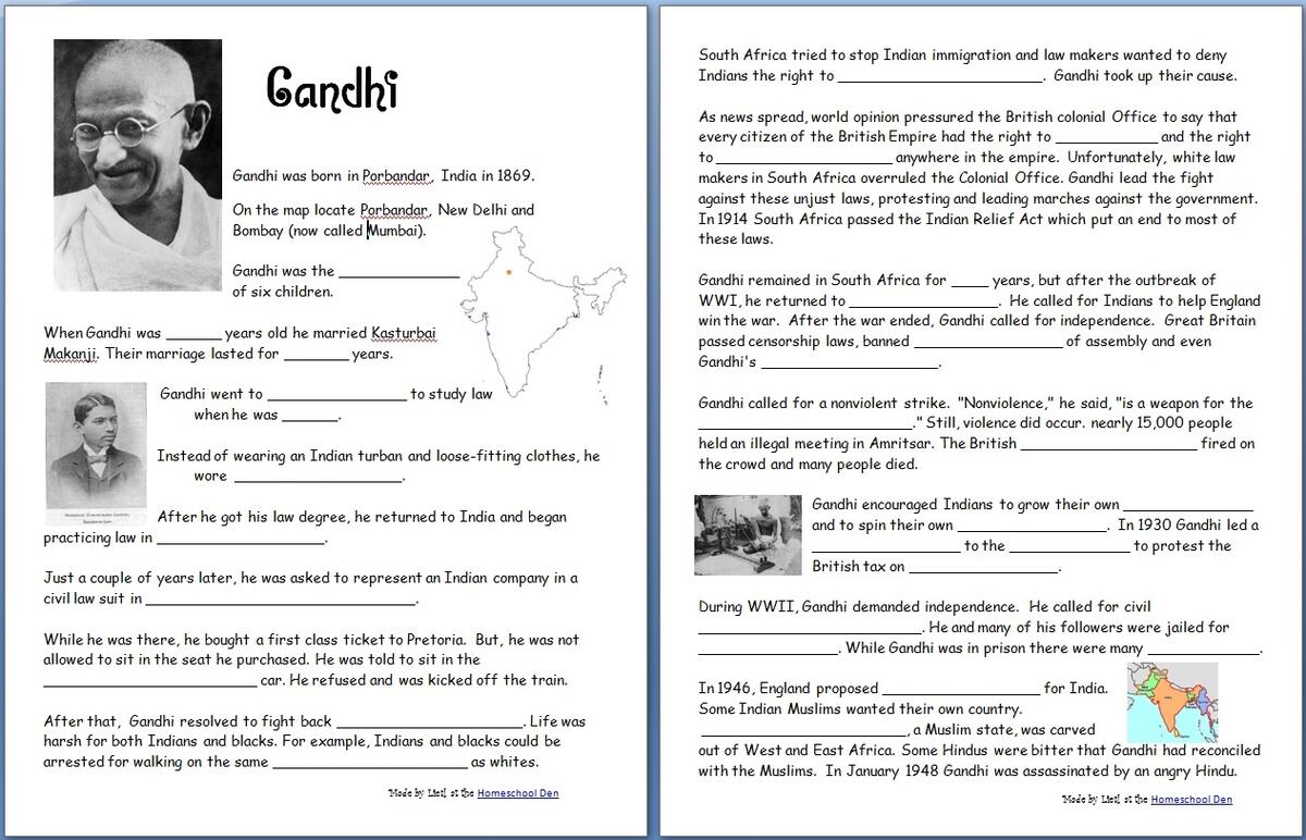 Gandhi Free Worksheets Notebook Pages Homeschool Den Gandhi Free Worksheets Notebook Pages Homeschool Den