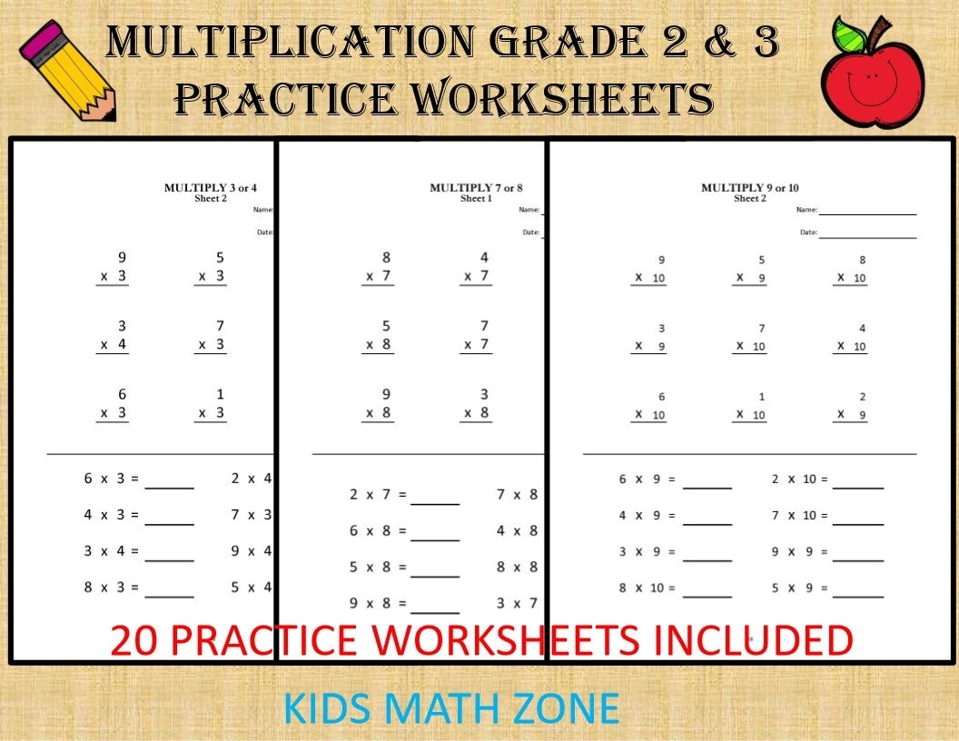 Grade 2 3 Multiplication Worksheets 20 Printable Math Sheets PDF Etsy