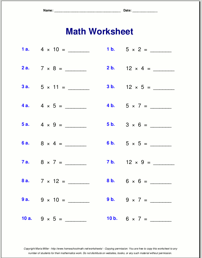 Grade 4 Multiplication Worksheets