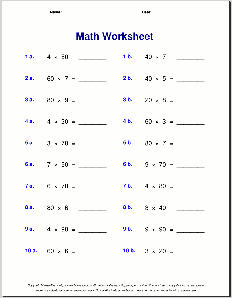 Math Multiplication Worksheets 4th Grade