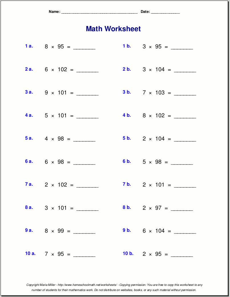 Grade 5 Multiplication Worksheets Free Printable Arithmetic Worksheet For Fifth Grade