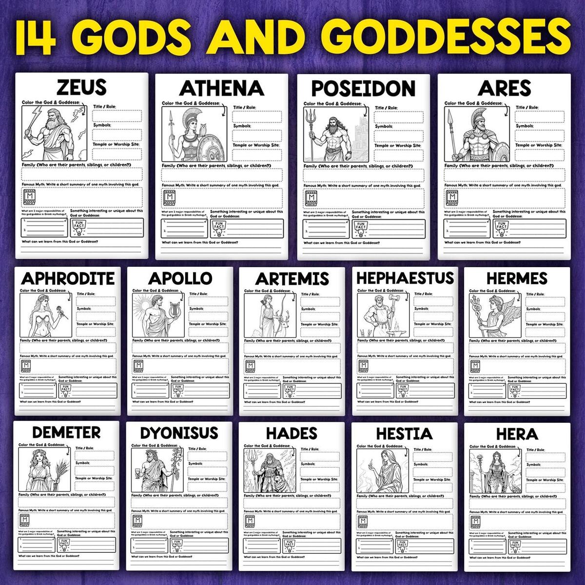 Greek Gods Goddesses Activity Worksheets Greek Mythology Project Research Activity Ancient Greece Activity Etsy Ireland