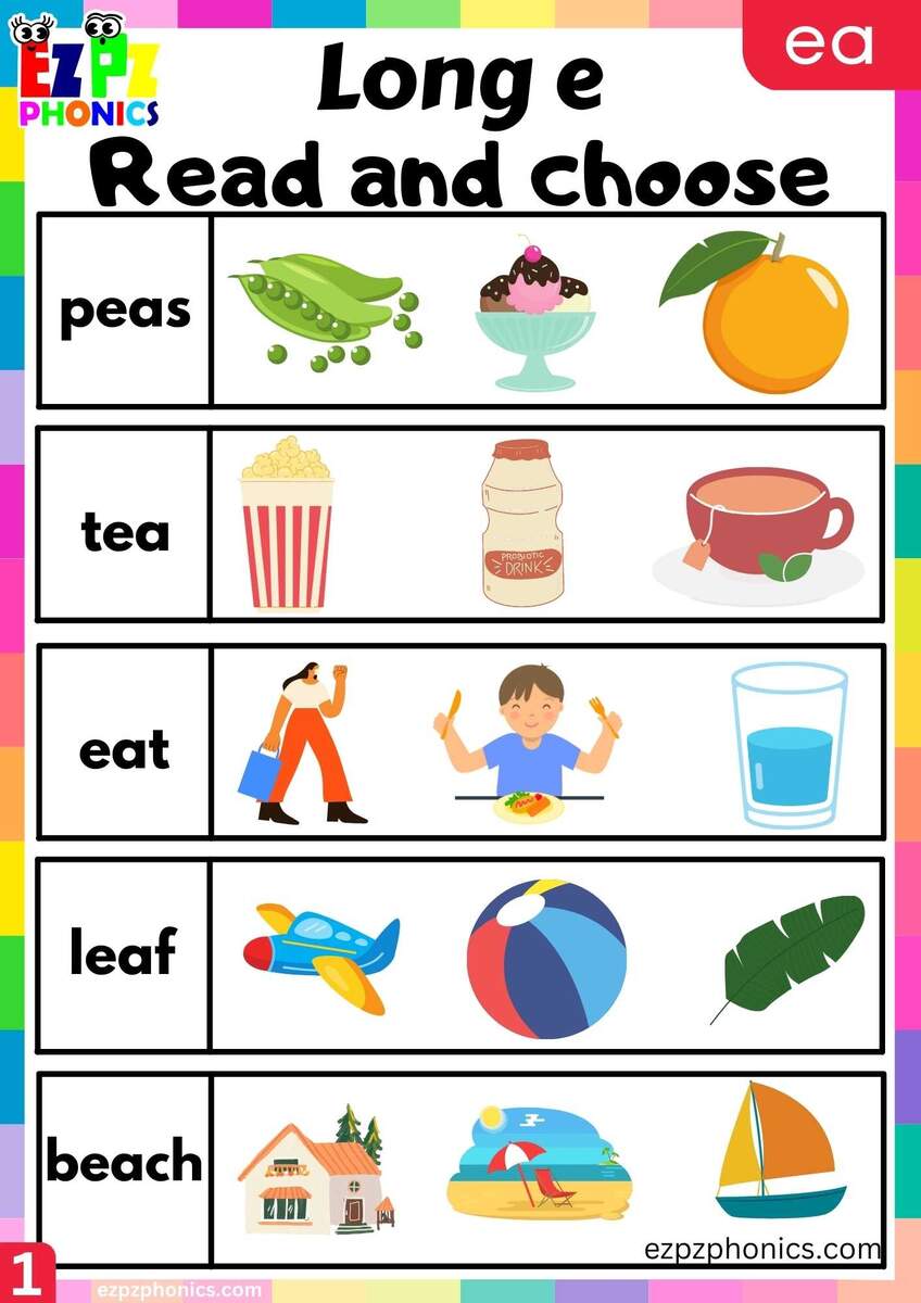 Long E Words Kindergarten Worksheet Free Phonics Printable