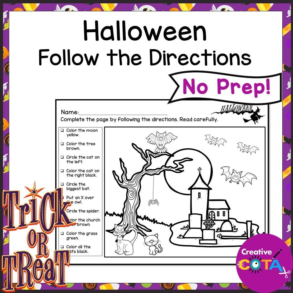 Halloween Following Directions Coloring Activity For Listening Skills Made By Teachers