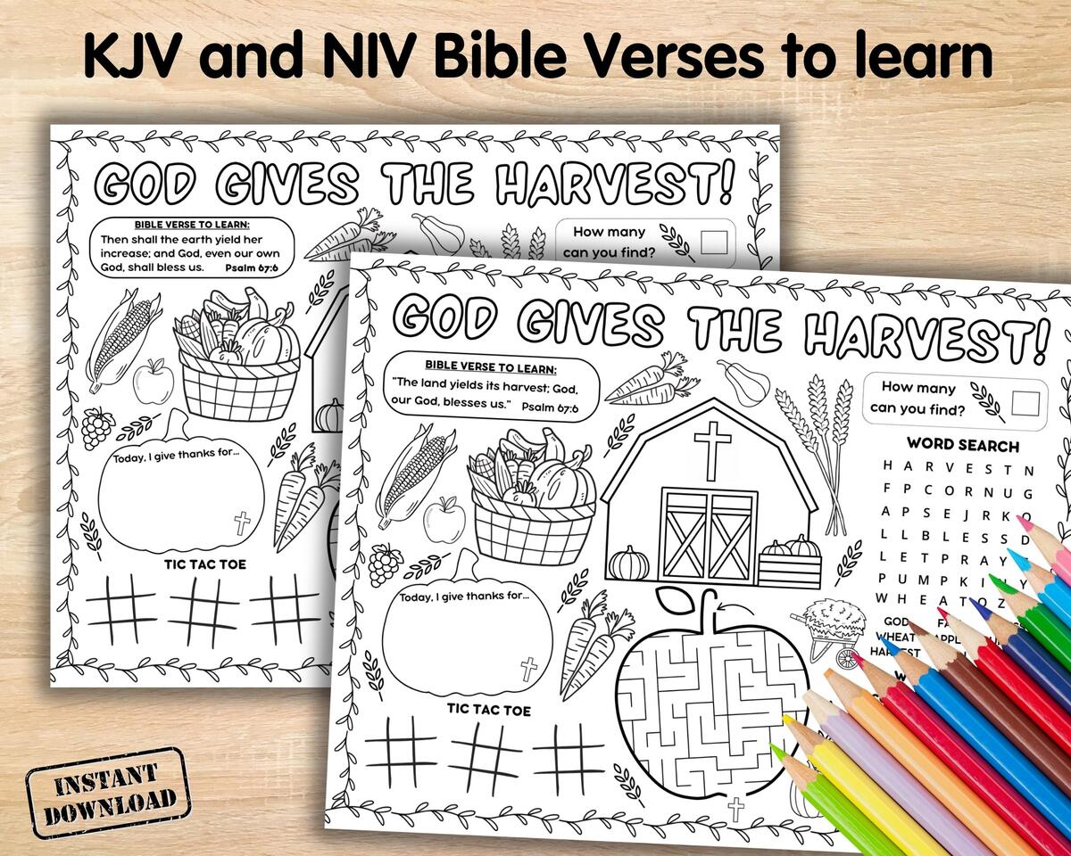 Harvest Bible Activity Placemat Christian Printable Coloring Page Sunday School Games Children S Church Homeschool Craft Bible Verse Etsy