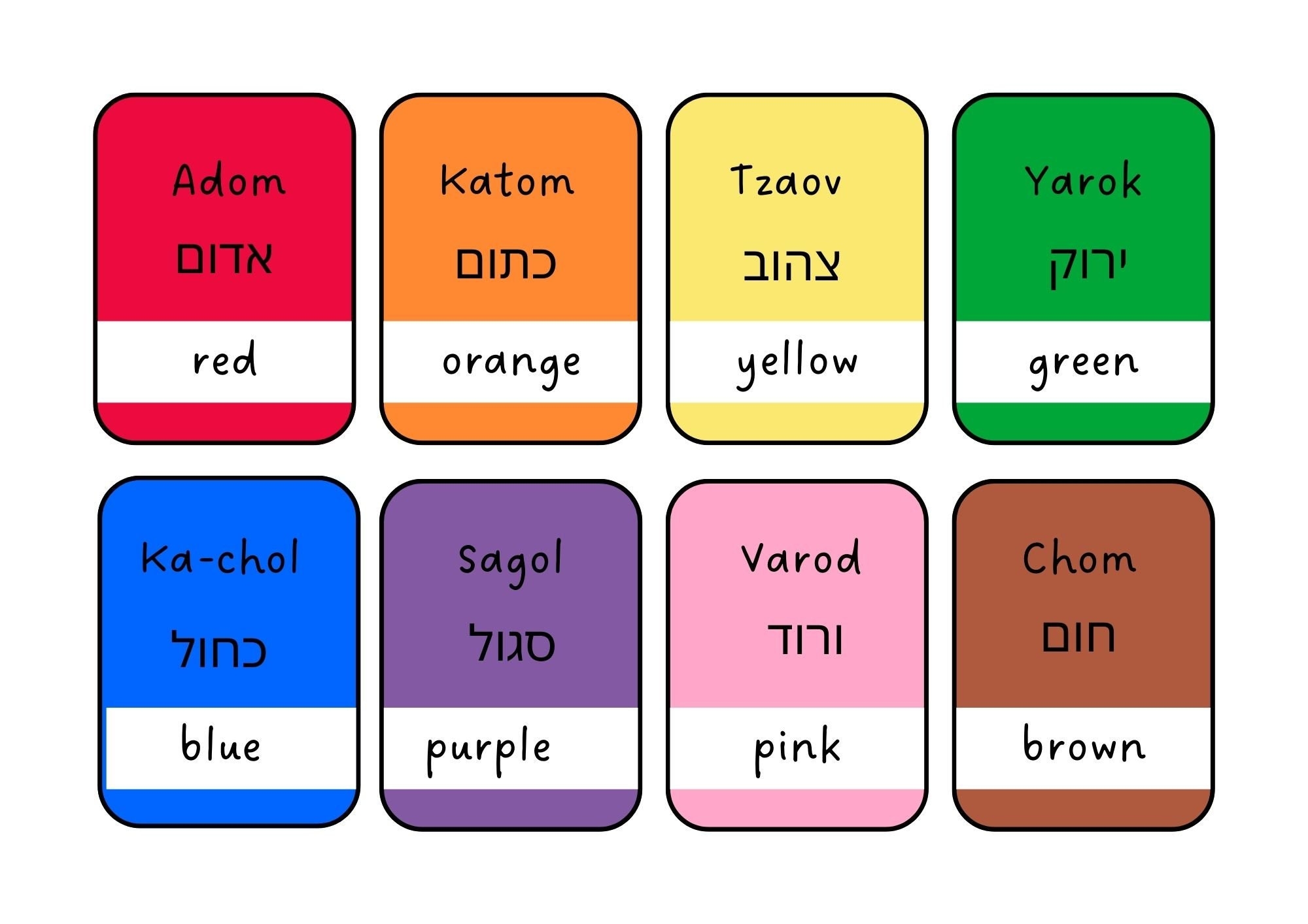 Hebrew Colors Flashcards Learn The Hebrew Colors Fast Etsy