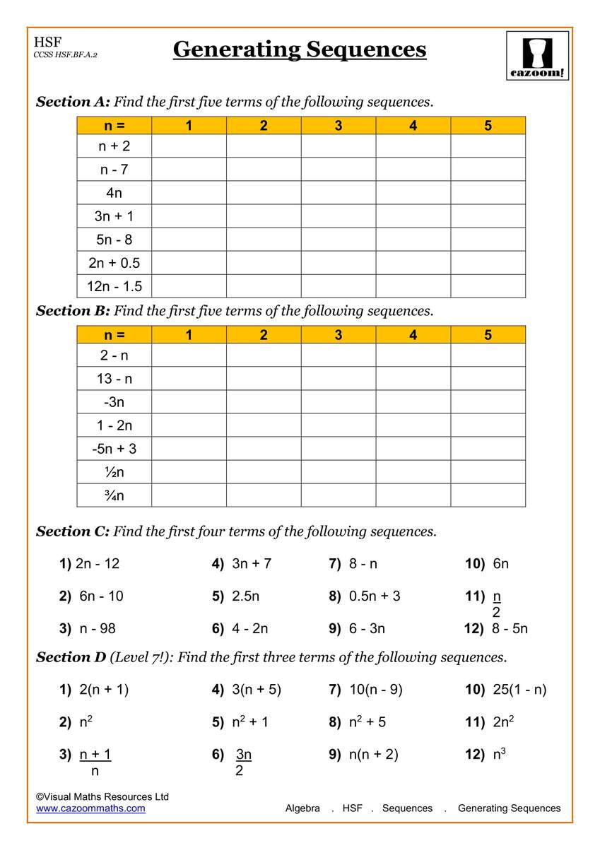 9th Grade Math Worksheets Learning Printable