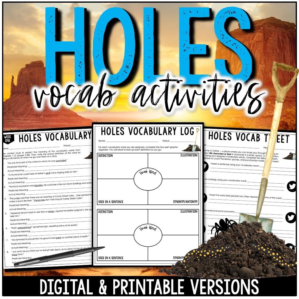 Holes Novel Study Vocabulary Activities Digital Printable Holes Novel Study Vocabulary Activities Digital Printable