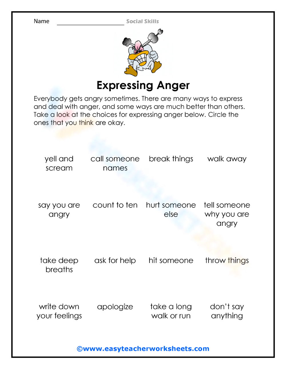 Social Skills Worksheet WordMint