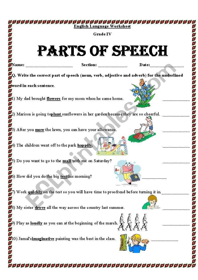 Identify Parts Of Speech ESL Worksheet By Mariajane Worksheets Library