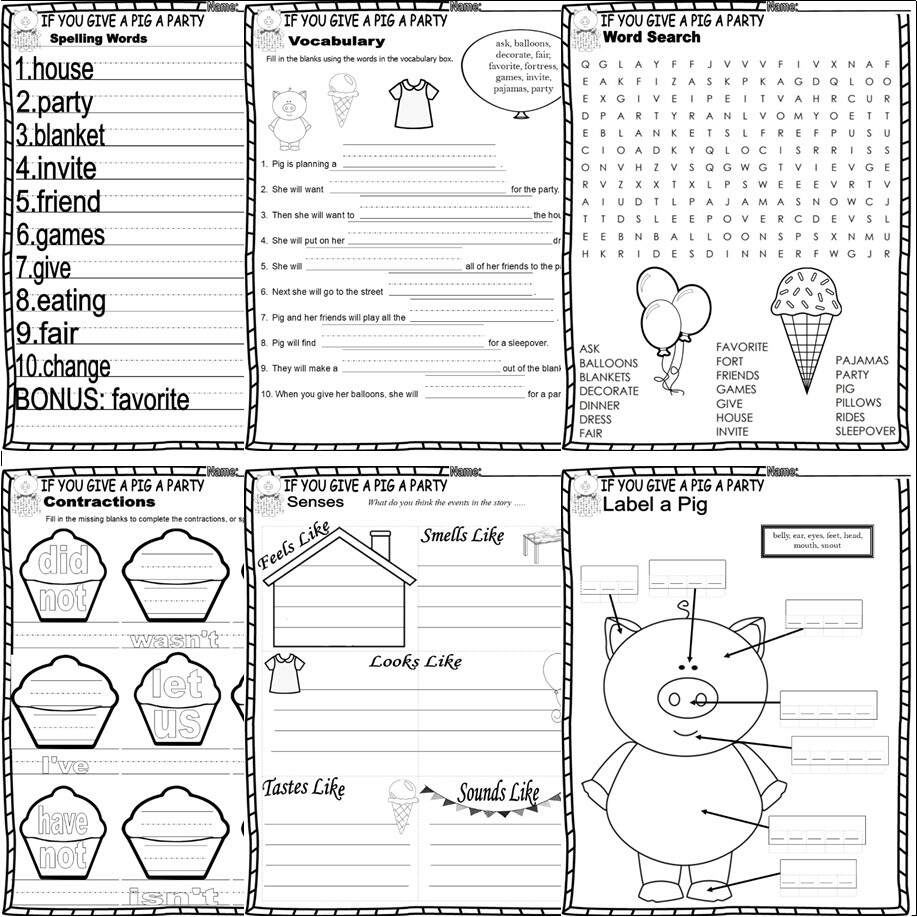 If You Give A Pig A Party Reading Quiz Test Story Scene Sequencing Worksheets Made By Teachers
