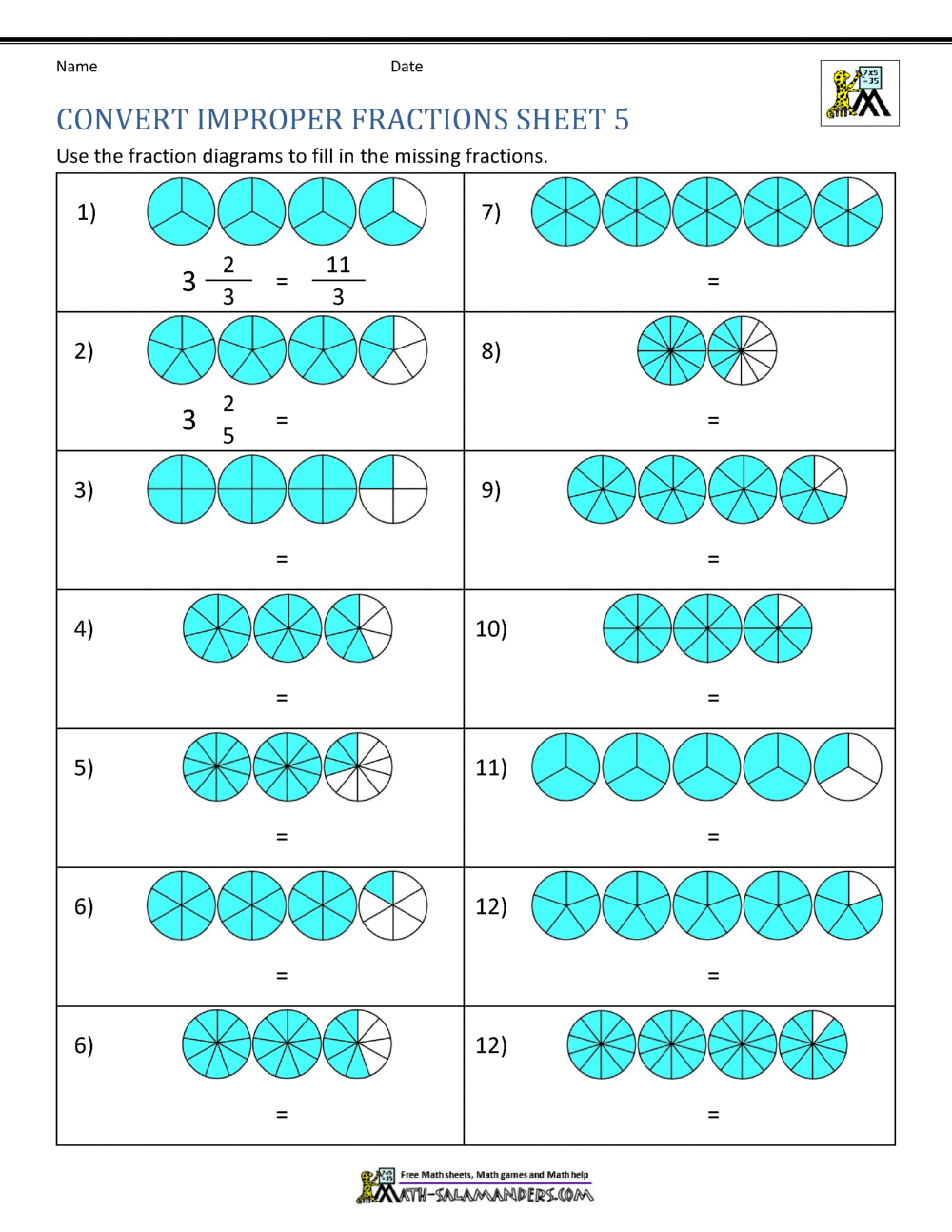 Mixed Numbers Improper Fractions A Fun And Engaging 4th Grade PDF Worksheets Cazoom Math