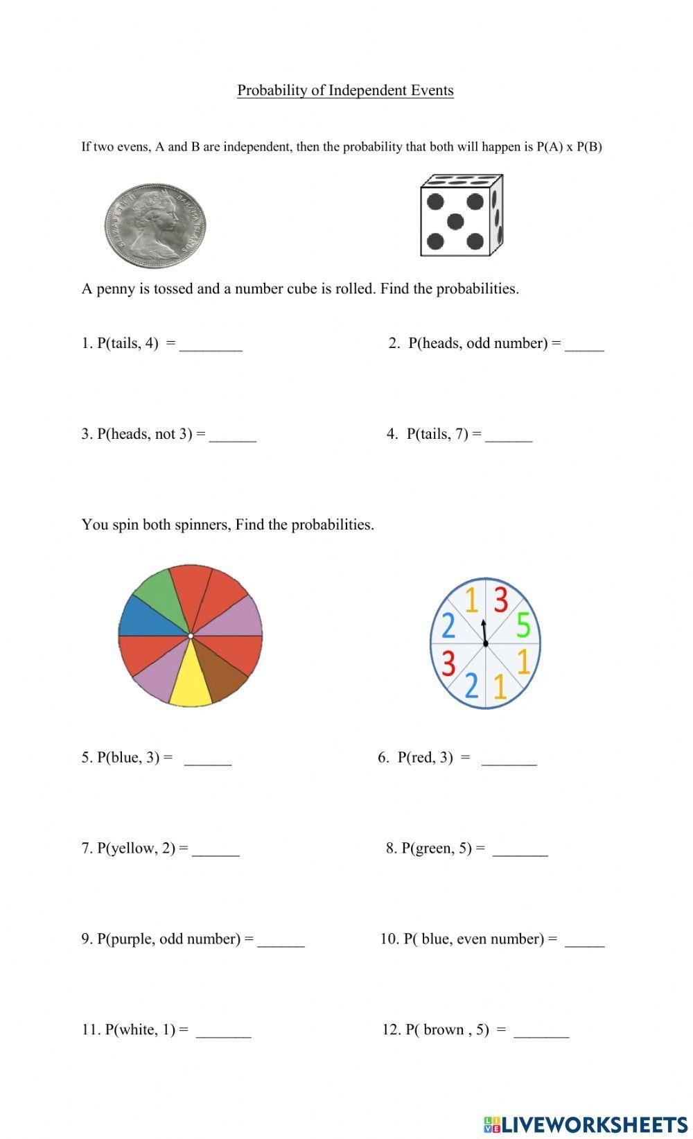 Independent Events Probability Worksheet Practice Problems And Solutions Quiz Worksheet Independent And Dependent Events In Probability Study