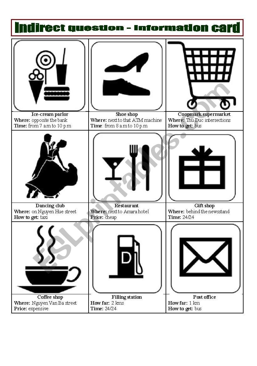 Indirect Question Practice Cards ESL Worksheet By Phnhu76