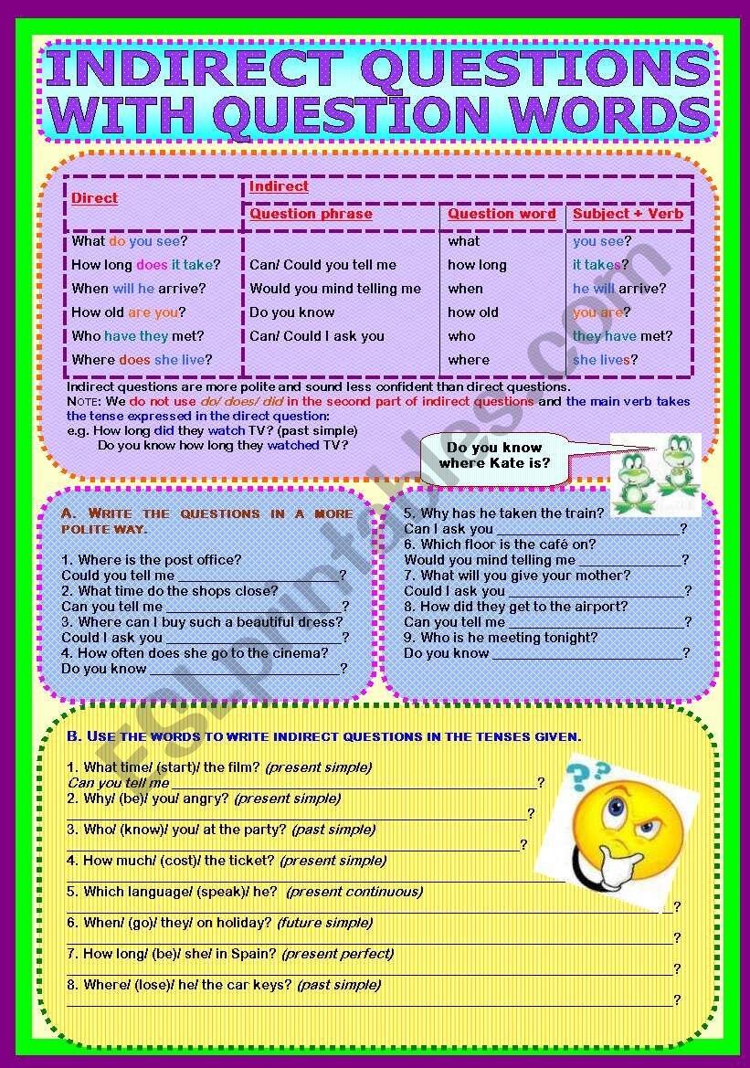 Indirect Questions With Question Words ESL Worksheet By Paula Esl