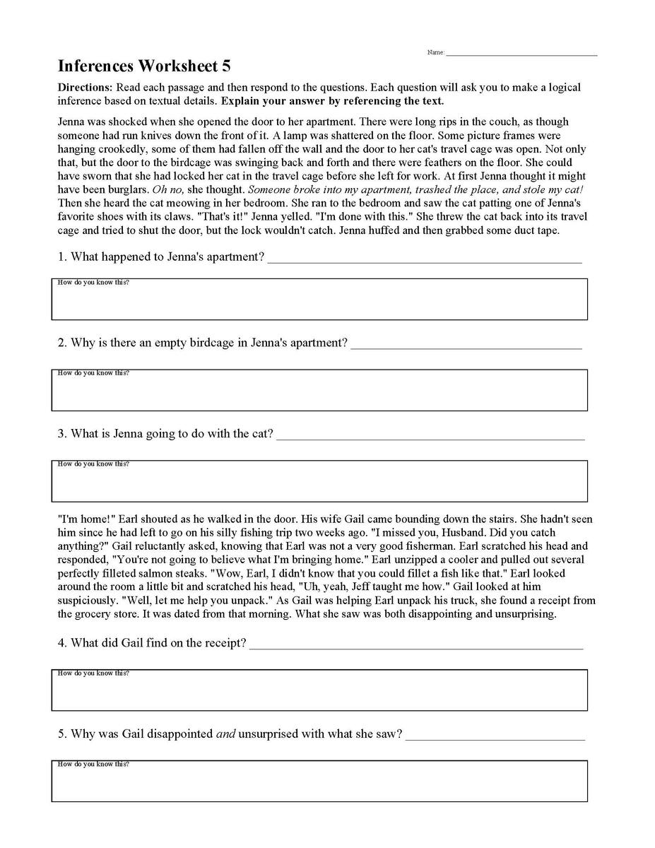 Inferences Worksheet 5 Reading Activity Worksheets Library