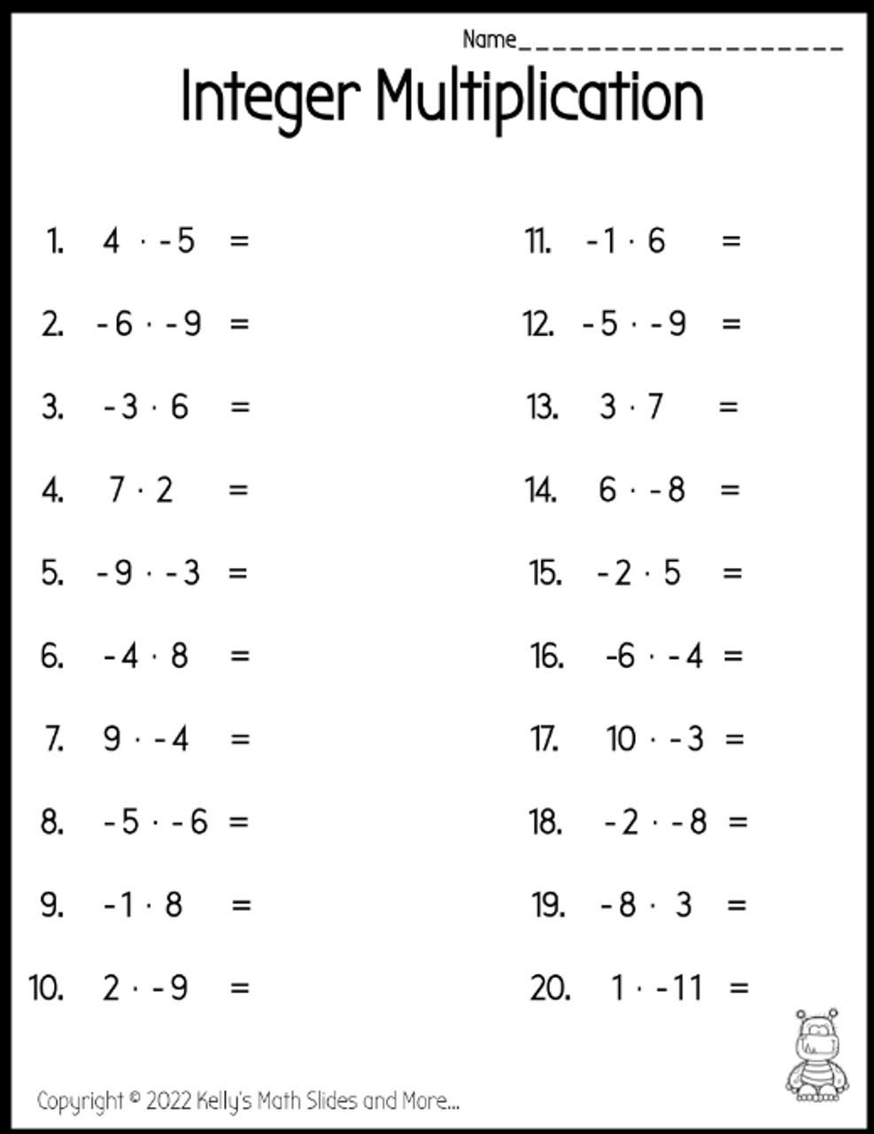 Multiply And Divide Negative Numbers