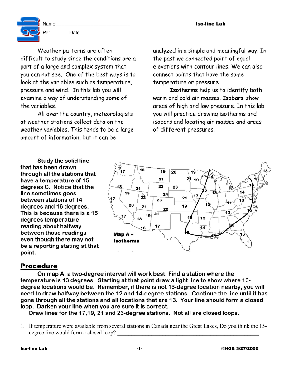 Isotherms And Isobars Lab Worksheet Weather Patterns