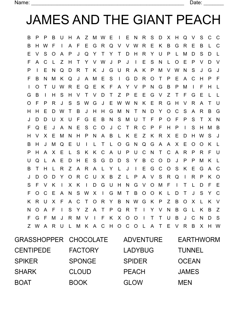 James And The Giant Peach Word Search WordMint James And The Giant Peach Word Search WordMint